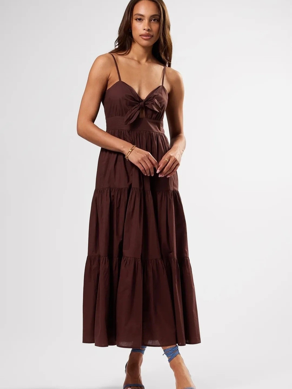 $240 NWT Amour Vert Small Chocolate Brown Tie Front Dress